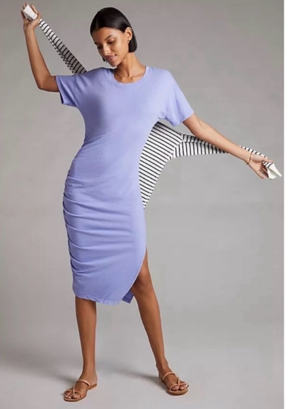 Anthropologie Sundry Lavender Ruched Short-Sleeve Mini Dress 2 M